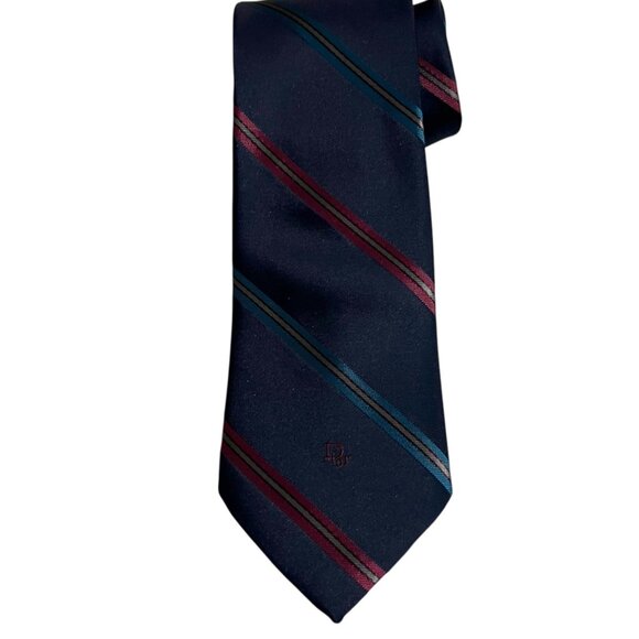 Christian Dior Men's Blue Striped Silk Blend Necktie - Picture 8 of 9